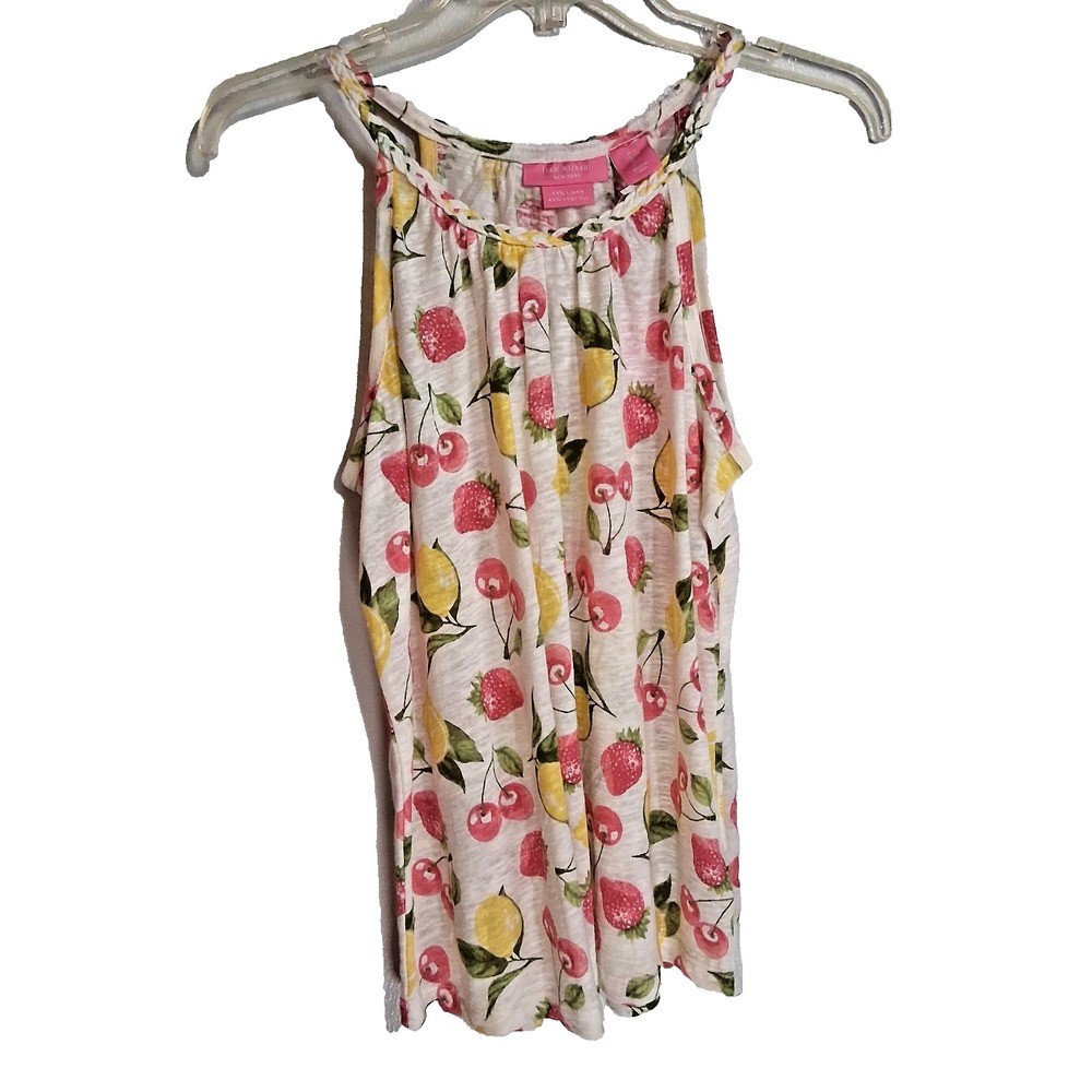 Issac Mizrathi New York Womens Small Tank‎ Linen Blend Fruit Pattern Braided NWT - Picture 2 of 7